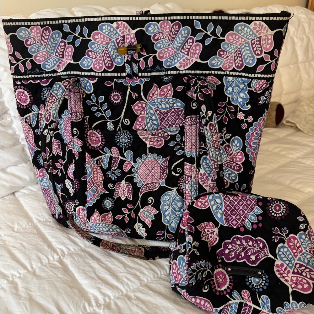 Vera Bradley Black Floral Tote with Pouch